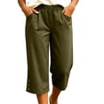 thumbnail image 2 of Cloaraye Cotton Capri Pants for Women Elastic Waist Wide Leg Cropped Pants with Pockets Solid Color Casual 3/4 Length Palazzo Pants, 2 of 6