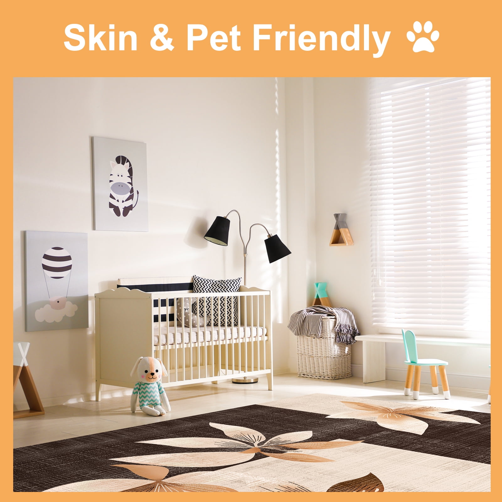 Pentantan 6'x9' Floral Area Rugs, Machine Washable Rug for Living Room- Soft Indoor Carpet, Low Pile for Bedroom, Dining Room, Playroom, Office, Brown
