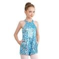 thumbnail image 3 of Yartina Little Kids Big Girls Sequins Halter Neck Romper Leotard Backless Pageant Birthday Ball Prom Light Blue 6, 3 of 7