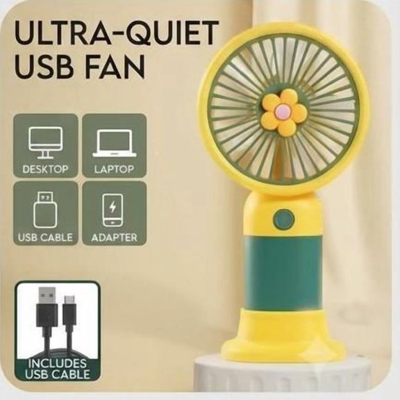 Portable Mini Handheld Fan - Rechargeable USB Desk Fan with Cute Flower Blades, Powerful 3-Speed Personal Fan for Travel, Office, Outdoor (Green)