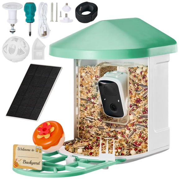 Smart Bird Feeder with Camera 2K HD AI Identify 10000 Bird Species Solar Panel & 5200mAh Battery Auto Capture & Notify Wireless Outdoor Bird House for Garden Multi Color