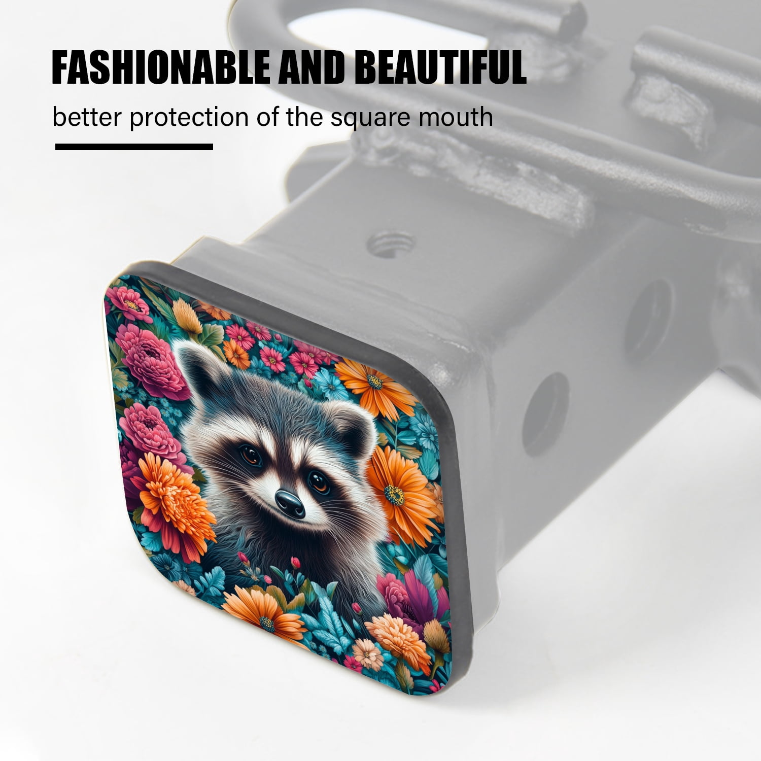 Tnomchey Funny Raccoon Hitch Plug Cover - Grey 'Rock On' Gesture, Rubber Cap For 2 Inch Trailer Receivers