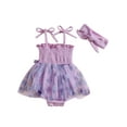 thumbnail image 2 of Aojekbee Newborn Girl Outfit, Tie-up Sleeveless Pleated Butterfly Tulle Patchwork Romper Dress with Hairband Summer Clothes, 2 of 10