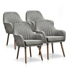 Free Shipping Gymax Modern Set of 4 Accent Chairs with Arms Fabric Upholstered Wooden Legs for Living Room Beige Walmart Walmart