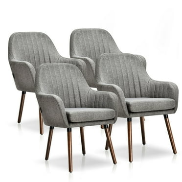 Gymax Set of 4 Accent Chairs Fabric Upholstered Armchairs w/Wooden Legs Gray