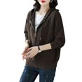 thumbnail image 2 of Women'S Full Zip Up Hoodies Soft Knit Sweaters Drawstring Long Sleeve Casual Trendy Cardigan Brown One size, 2 of 9