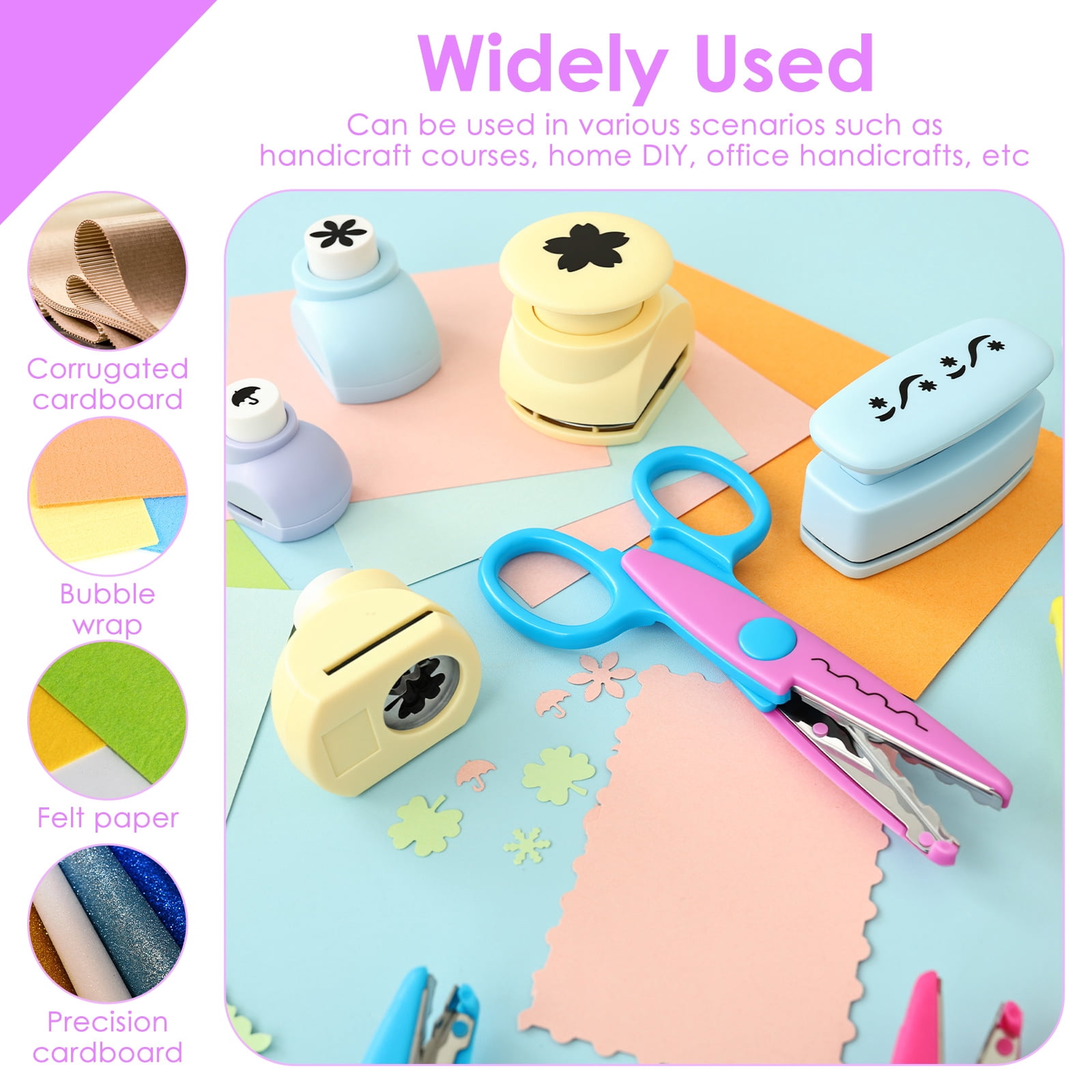 14Pcs DIY Craft Scissors Set, 6 Scissors with Fun Decorative Edge - 8 Paper Hole Punch Shapes , Include Safety Scissors & Hole Punch Shapes, Paper Punches for Crafting, Scrapbooking