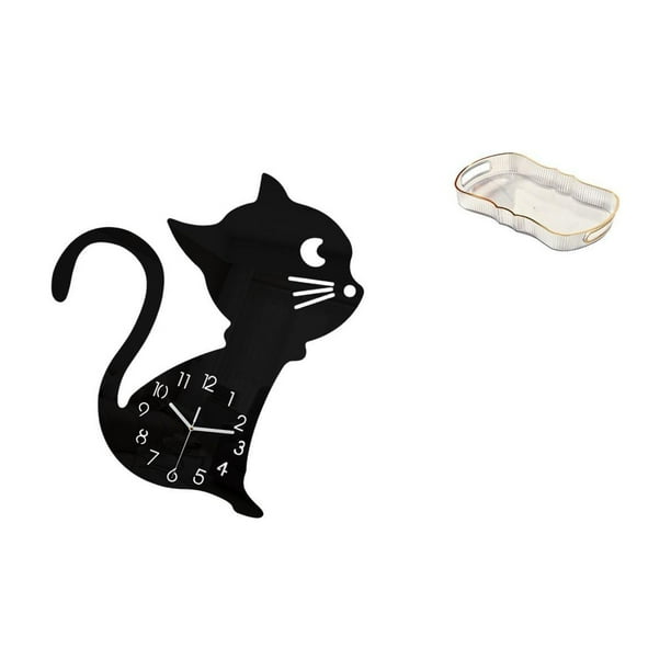 Reloj de pared,Reloj de pared con diseño de gato para guardería,sala de juegos y interior,Bandeja de almacenamiento,Bandeja rectangular para servir frutas y postres de cocina,Bandeja