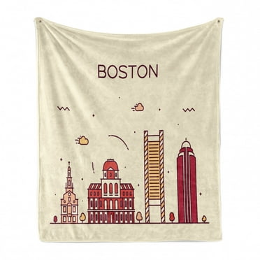 Boston Soft Flannel Fleece Throw Blanket, Simplistic Design of Iconic Buildings and Doodled Clouds Urban City Life Pattern, Cozy Plush for Indoor and Outdoor Use, 50" x 60", Multicolor, by Ambesonne