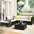 thumbnail image 2 of Outdoor Wicker Furniture Sets, 6 Piece Patio Furniture Sofa Set with 4 Wicker Chairs, Coffee Table, Ottoman, All-Weather Outdoor Conversation Set with Cushions for Backyard, Porch, Garden, LLL1400, 2 of 8