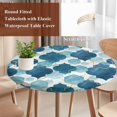 thumbnail image 5 of Round Table Cover 45-54 Inch Blue Geometric Moroccan Waterproof Reusable Table Cloth Round Fitted Vinyl Tablecloth with Elastic Edged for Parties Outdoors, Abstract Art Blue Ombre Modern, 5 of 6