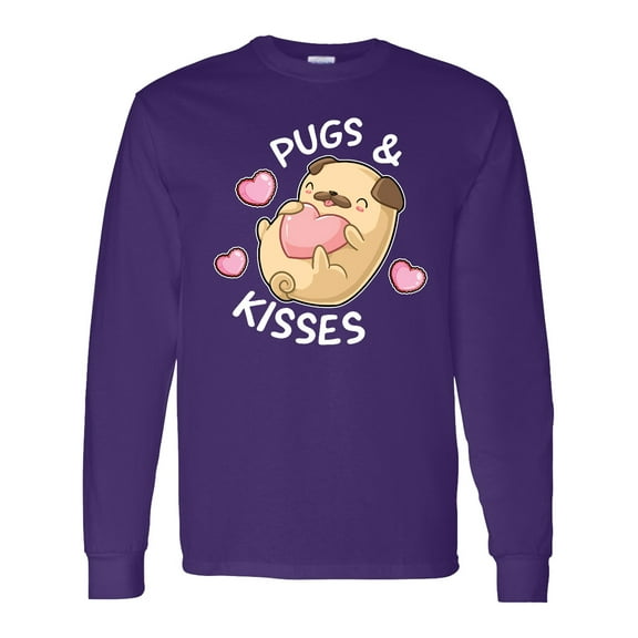 Inktastic Valentines Day Pugs and Kisses with Pink Hearts Long Sleeve T-Shirt