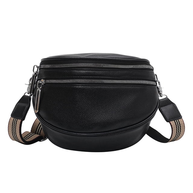 Bolso de mano de un solo hombro con correa ancha y popular nuevo de PU, bolso de mensajero de moda negro