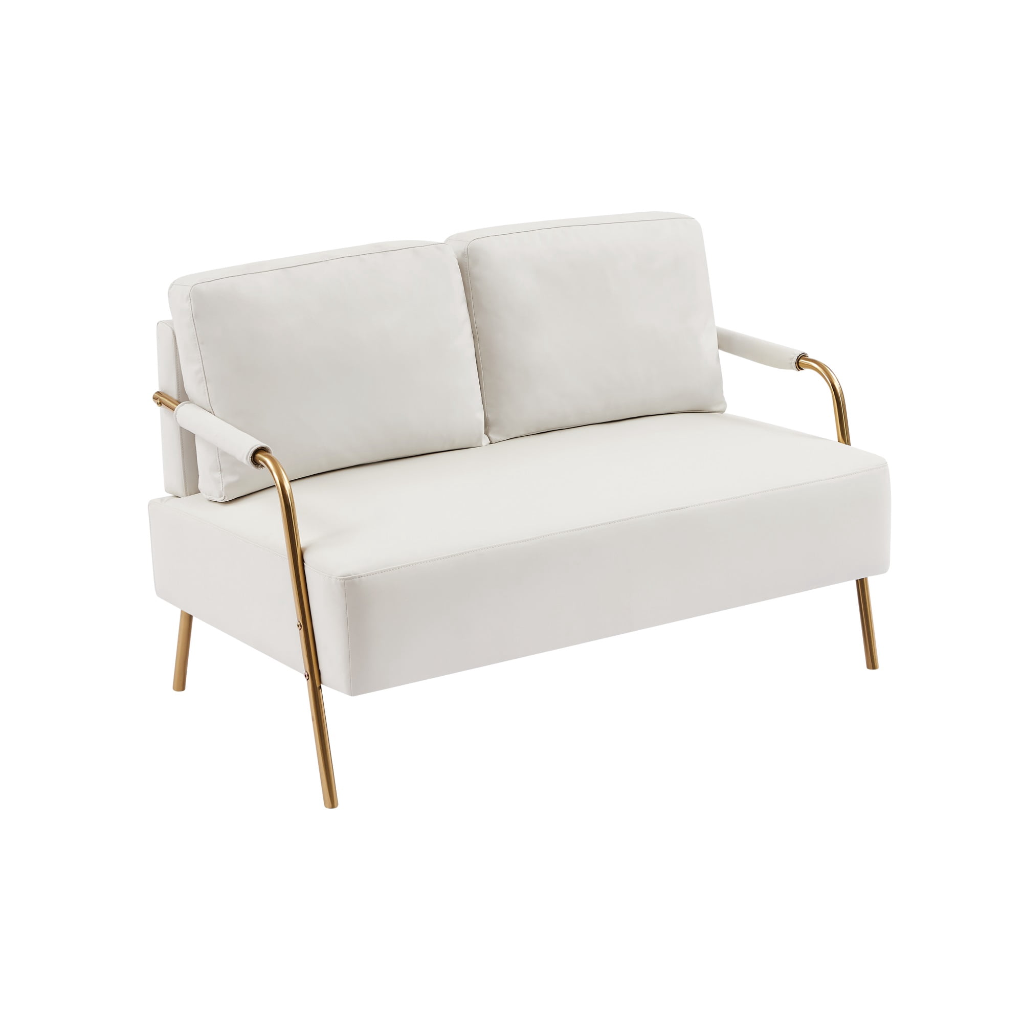 Miniyam Small Upholstered Lovesea,2-seater Couch with Removable Back Cushion and Metal Leg,White