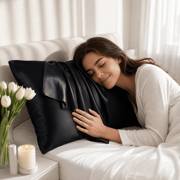 Silk Pillow Cases, Silk Satin Pillowcase 2 Pack, Queen Size Pillow Cases Set of 2, Silky Pillow Cover with Envelope Closure (20x29in, Black)