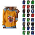 thumbnail image 1 of Mardi Gras Chemises à Manches Longues pour Femmes 2026 Mode Denim Patchwork Col à Revers Chandail en Molleton Graphique, 1 of 2
