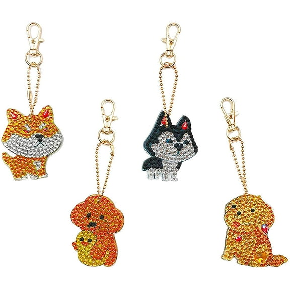 Diamond Art Painting Keyrings Dogs 5D Special Diamond Art Painting Keychain Kits Bag Backpack Keyring Mosaic Making for Adult Beginner Colorful DIY