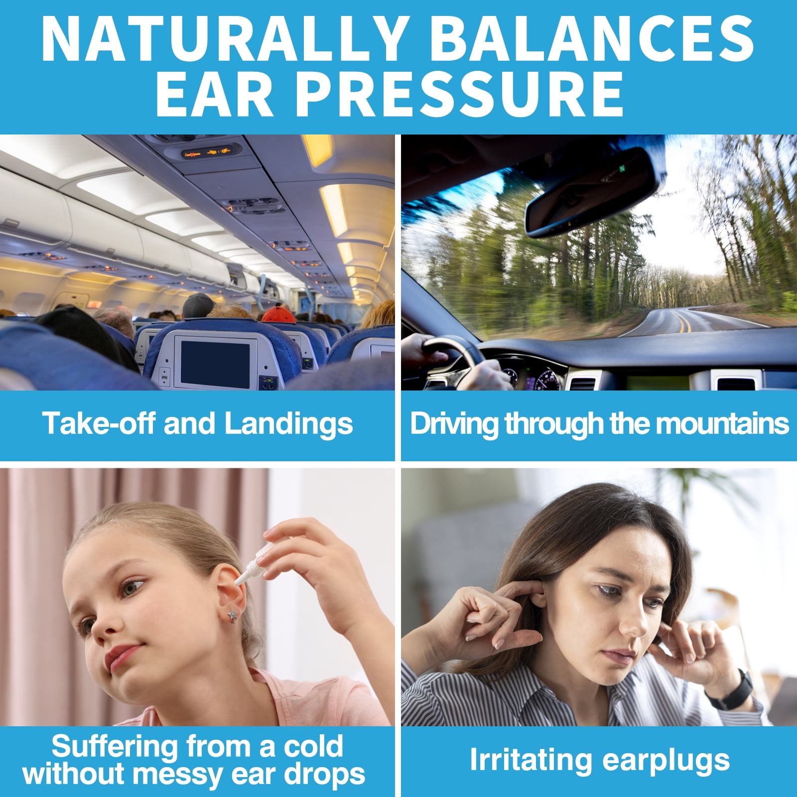 Ear Pressure Relief Device by Tilcare - Equalizing Ear Popping for Flying, Swimming, Diving, Cold and Allergy Discomfort - Comes with 3 Tips and Portable Protective Pouch