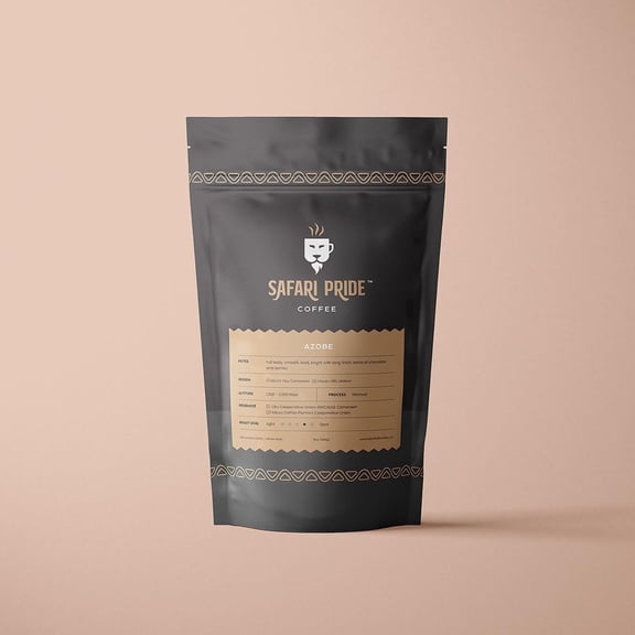 Safari Pride Coffee | Azobe Blended Roast Coffee | Smooth Medium Dark Roast with Fruity Chocolate Notes | Gourmet Sustainable Direct Trade African Coffee |12 oz Bag | Whole Bean