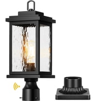 VIANIS Large Dusk to Dawn Outdoor Post Lights, Black Hardwired Waterproof Outdoor Lamp Post with Pier Mount Base, 3-inch Aluminum Outside Post Light with Tempered Glass for Garage, Garden