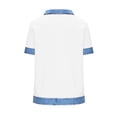 thumbnail image 3 of Dazajoo Womens Denim Patchwork Shirt Colorblock Crewneck Tops Casual Lightweight Vacation Raglan Short Sleeve Pullover,White,XXL, 3 of 4