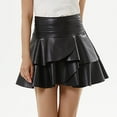 thumbnail image 3 of Women Pu Leather Skirt Pleated Design Solid Color Irregular A-Line Skirt Club Basic Leisure Dailywear, 3 of 6