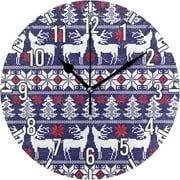Wellsay 10in Elk Pattern Wall Clock, Non-Ticking Silent Battery Operated Wall Clock for Kids Living Room Bedroom Kitchen School Office Christmas Decor
