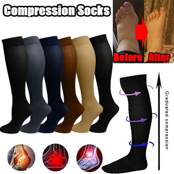 RotHome Unisex Merino Wool Compression Socks 15-20 mmHg Knee High Travel Socks for Men & Women, Breathable Thermal Arch Support for Flying & Daily