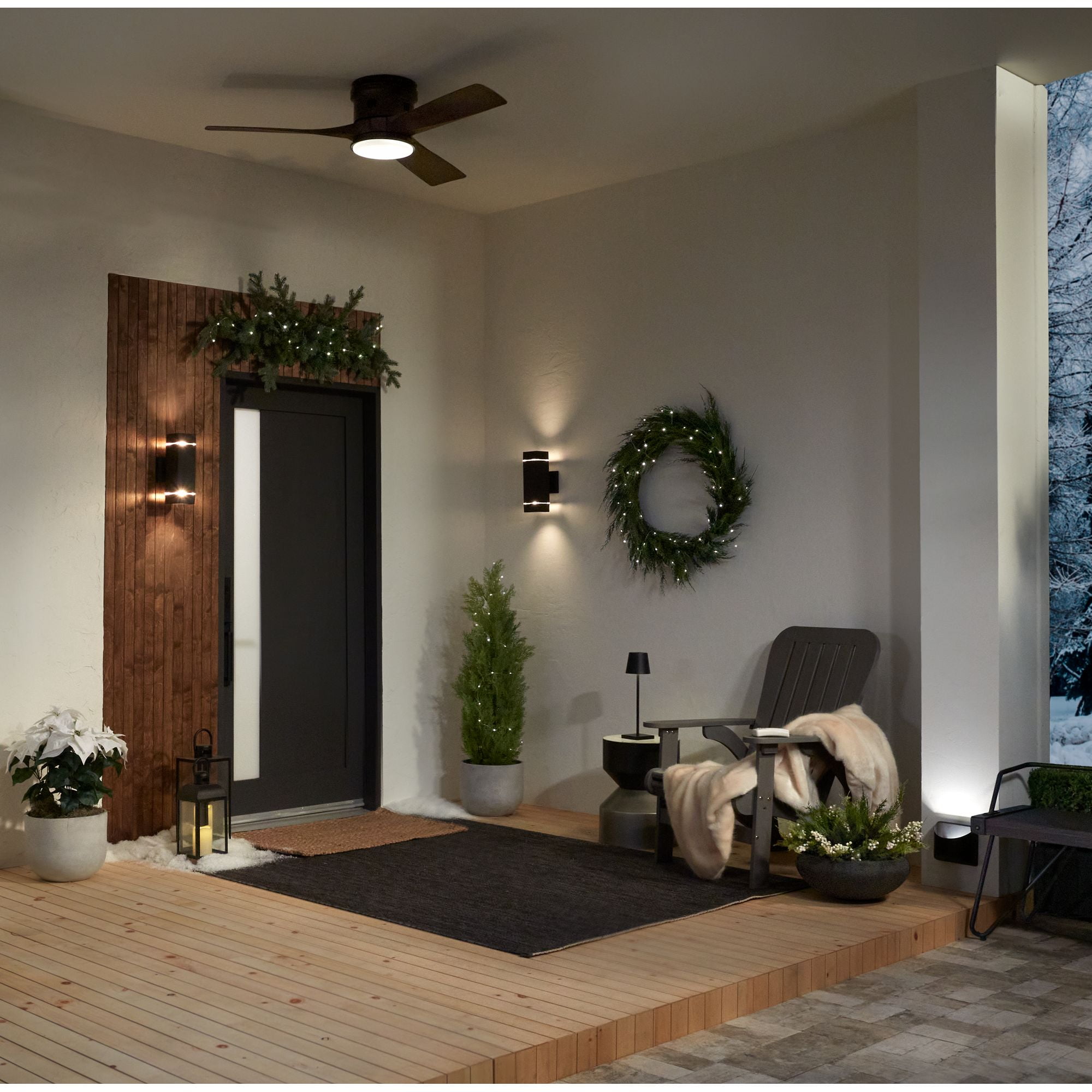 54" Casa Vieja Modern Hugger Low Profile Indoor Outdoor Ceiling Fan with Light LED Remote Bronze Wood Opal Glass Damp Rated Patio