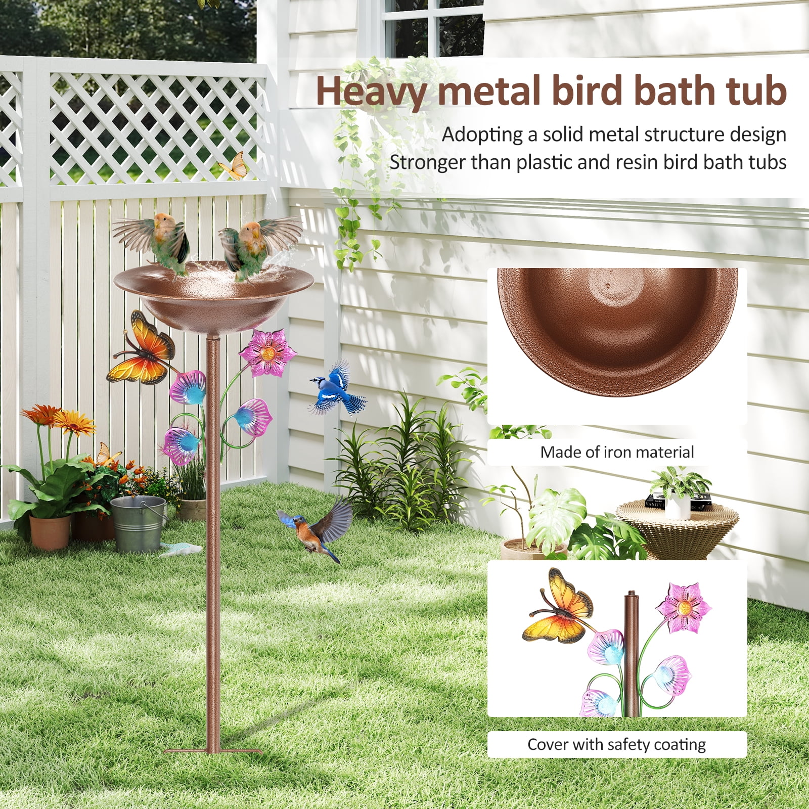 29In Metal Bird Bath for Outside, Vintage Freestanding Birdbaths & Birdfeeder, Bird Baths Feeder Bowl for Outdoors Garden Patio Yard Lawn Decor for Outdoor Garden Patio Yard Lawn (Multi-color)