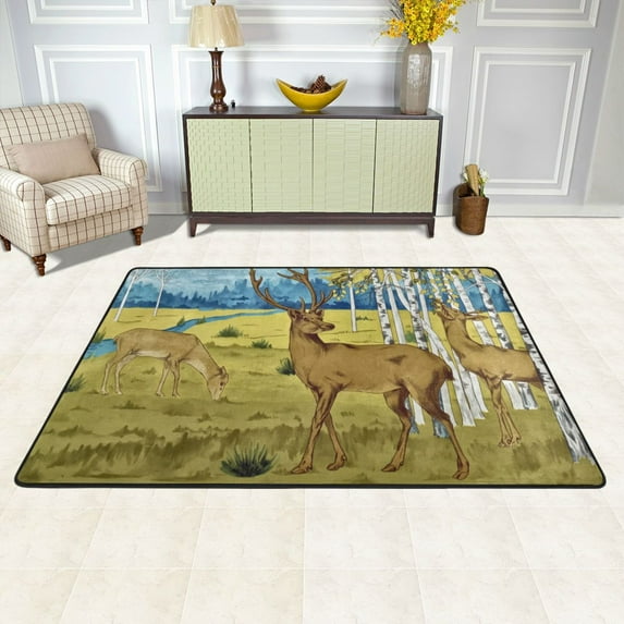 XMXY Vintage Forest Deer Area Rugs Doormat Outdoor Entrance , Facecloth Non-slip Floor Mat Rug for Living Room Kitchen Sink Area Indoor 72"x48"