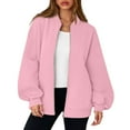 thumbnail image 6 of WTOBBY Women's Oversized V-Neck Zip-Front Jacket, Long Sleeve Solid Color Loose Fit Shacket, Casual Streetwear Open Style Coat, Lightweight Layering Piece for Women,Pink L, 6 of 6