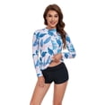 thumbnail image 2 of Ablegrid Two-Piece Rash Guard Swimsuit Set, Size S, Blue Leaves (Women's), 2 of 6