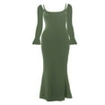 thumbnail image 2 of Robe Longue Élégante pour Femmes Couleur Unie Col Rond Bretelles Spaghetti Manches Longues Robe Printemps Automne Dos Nu Robe de Soirée, 2 of 5