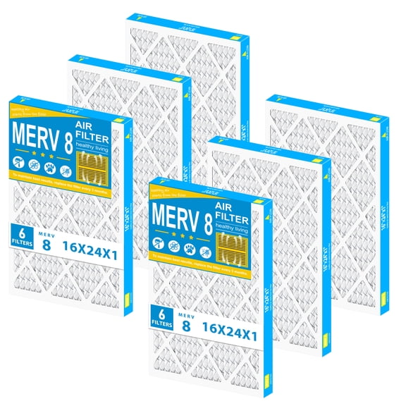 AMI PARTS 16X24X1 MERV8 Air Filter Pleated HVAC Furnace Air Filter, for Reduction Defense,6 Filters