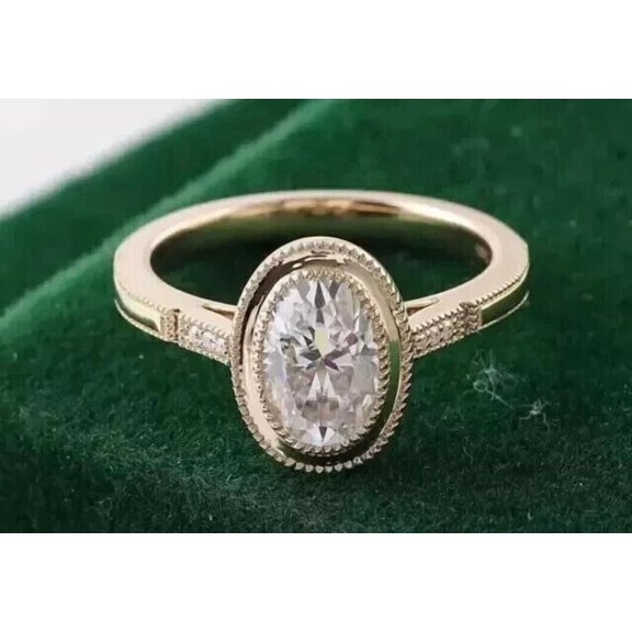 3Ct Bezel Set Oval Cut Lab Created Diamond Women's Engagement Ring 14K Yellow Gold Plated Silver