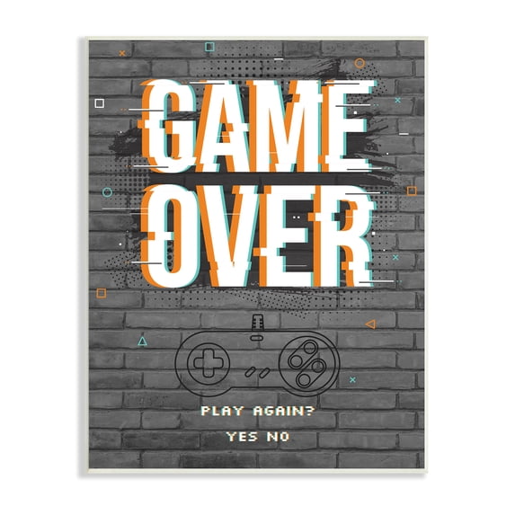 Stupell Industries Game Over Gamer Phrase Retro Controller Brick Pattern, 13 x 19, Designed by Angela Nickeas