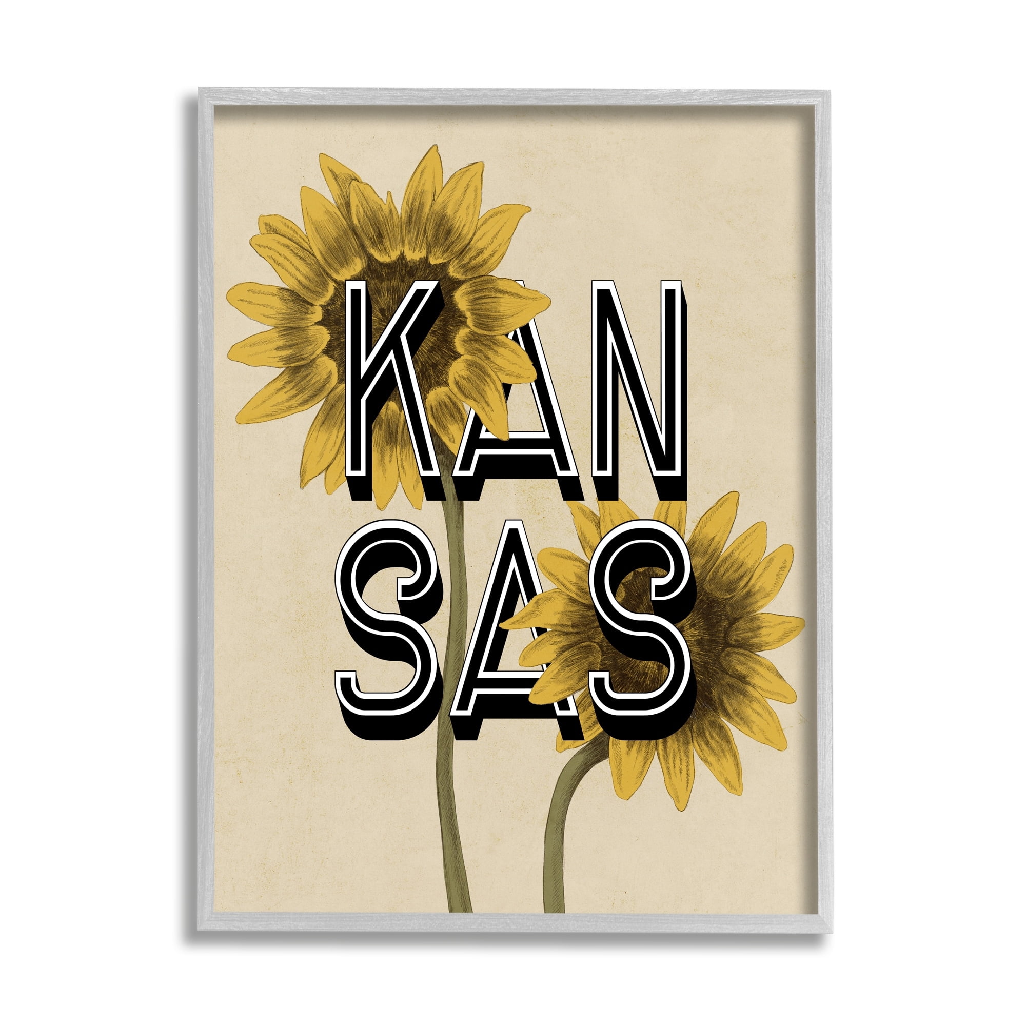 Stupell Industries Kansas Sunflowers Blossoms State Flower Botanicals Graphic Art Gray Framed Art Print Wall Art, Design by Daphne Polselli
