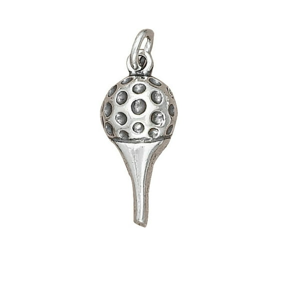 Sterling Silver 20" 1mm Box Chain Hollow Back Golf Ball On Tee Pendant Necklace