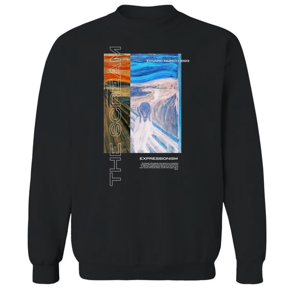 APOH Munch The Scream Expressionism Graphic Black Men's Cotton Pullover Sweatshirt