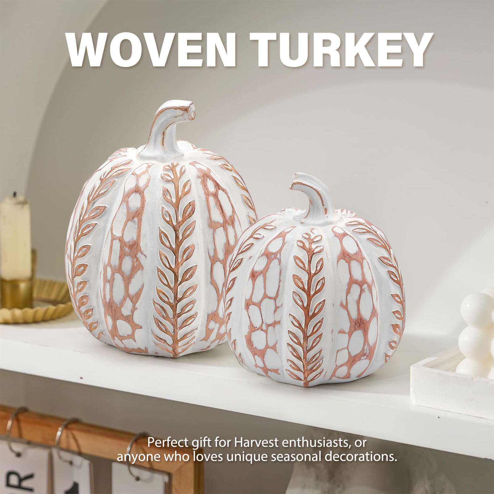 Ayieyill 2 Pc Resin Pumpkin Figurines, Fall Autumn Decorations photo 4