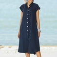 thumbnail image 2 of outfmvch Robe Grande Taille pour Femmes Robe Unie à Manches Courtes pour Chemise à Boutons Col Rabattu avec Poches Robe midi en Coton Lin Robes d'Automne pour Femmes, 2 of 9