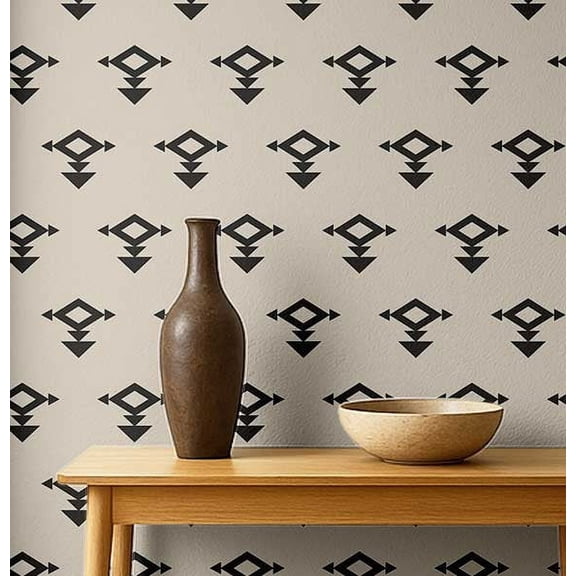 S4Sassy Geometric Tribal Wallpaper - Black Wall Covering, 25" x 120" Self-Adhesive Vinyl Walls Paper, Wallwrap, Easy DIY Wall Covering For Boho aesthetic wall decor, Living Room