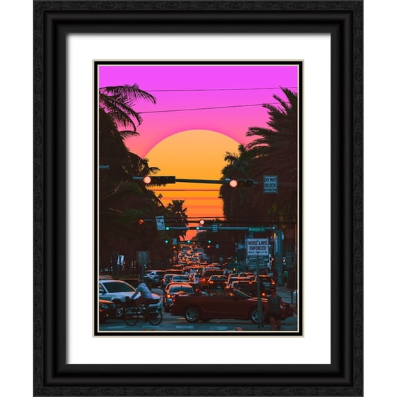 Orozco, Danner 12x14 Black Ornate Wood Framed with Double Matting Museum Art Print Titled - Sunset Vaporwave 3