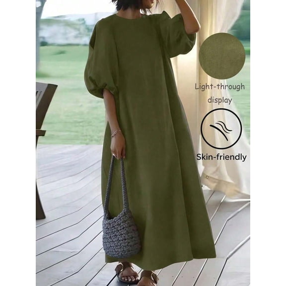 Women's Mid-Length Dress – Round Neck, Elegant Summer Style