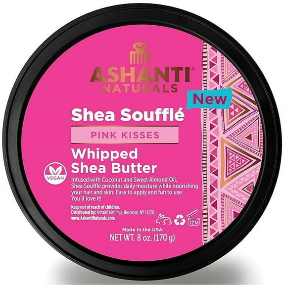 Ashanti Naturals Shea Souffle Whipped Shea Butter Cream Pink Kisses with Coconut and Almond Oil, Raw Shea Butter Body Butter (8 oz)