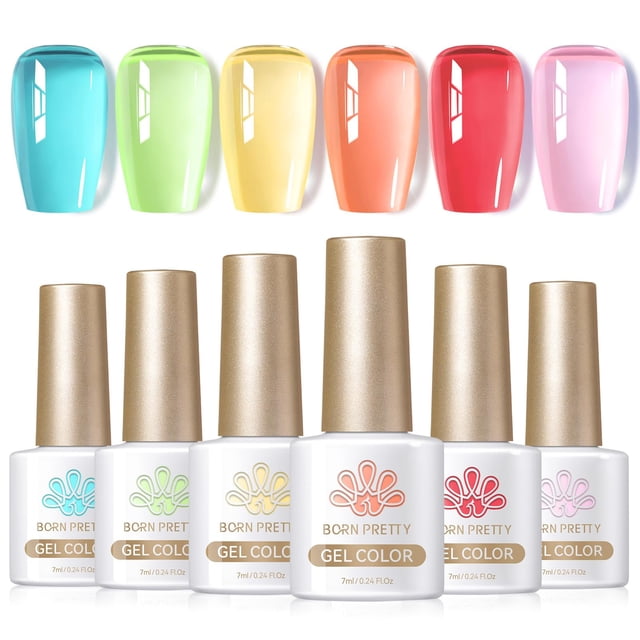 Set de esmaltes de uñas Born Pretty Jelly Gel Primavera/Verano, 7 ml, 6 unidades
