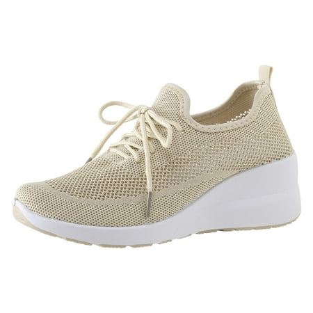 KELINFONG Walking Shoes Wedges for Women Mesh Thick Soled Height Increasing Casual Shoes Fashion Sneakers