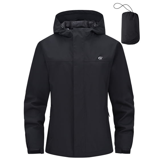 Pdbokew Packable Rain Jacket for Women Waterproof Raincoats with Hood Black M