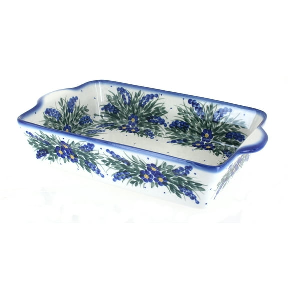 Blue Rose Polish Pottery Hyacinth Loaf Baker with Handles